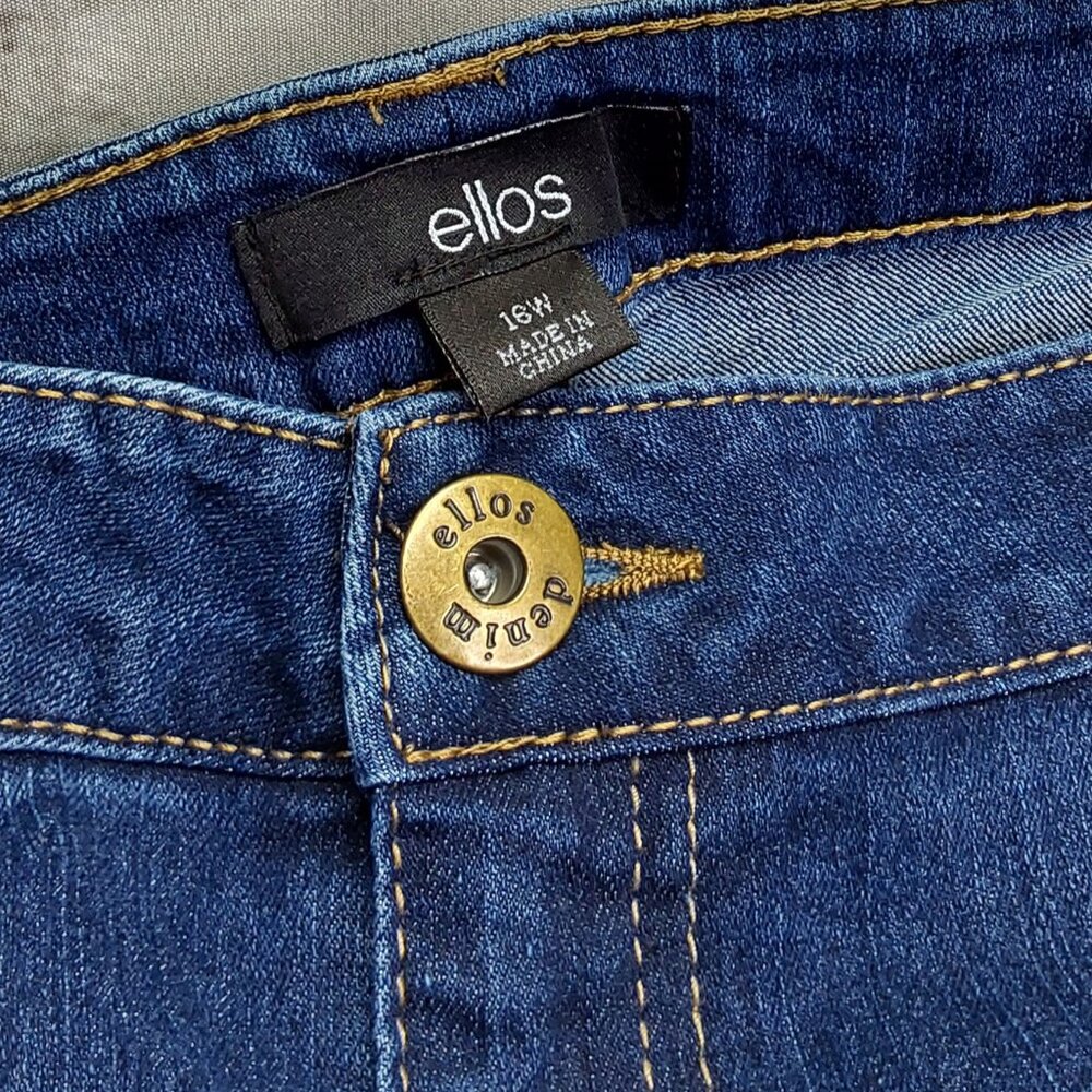 'ELLOS' BOOTCUT STONEWASH DENIM EMBROIDERED 5~POCKET JEANS SIZE 16 - Picture 6 of 16